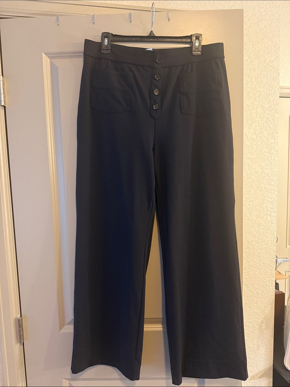 Halara Wide-Leg Black Women's Pants with Button-Front Detail